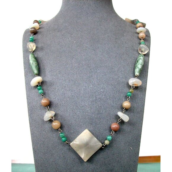 Jadeite & Glass Necklace & Green Accents 28" - Picture 1 of 4